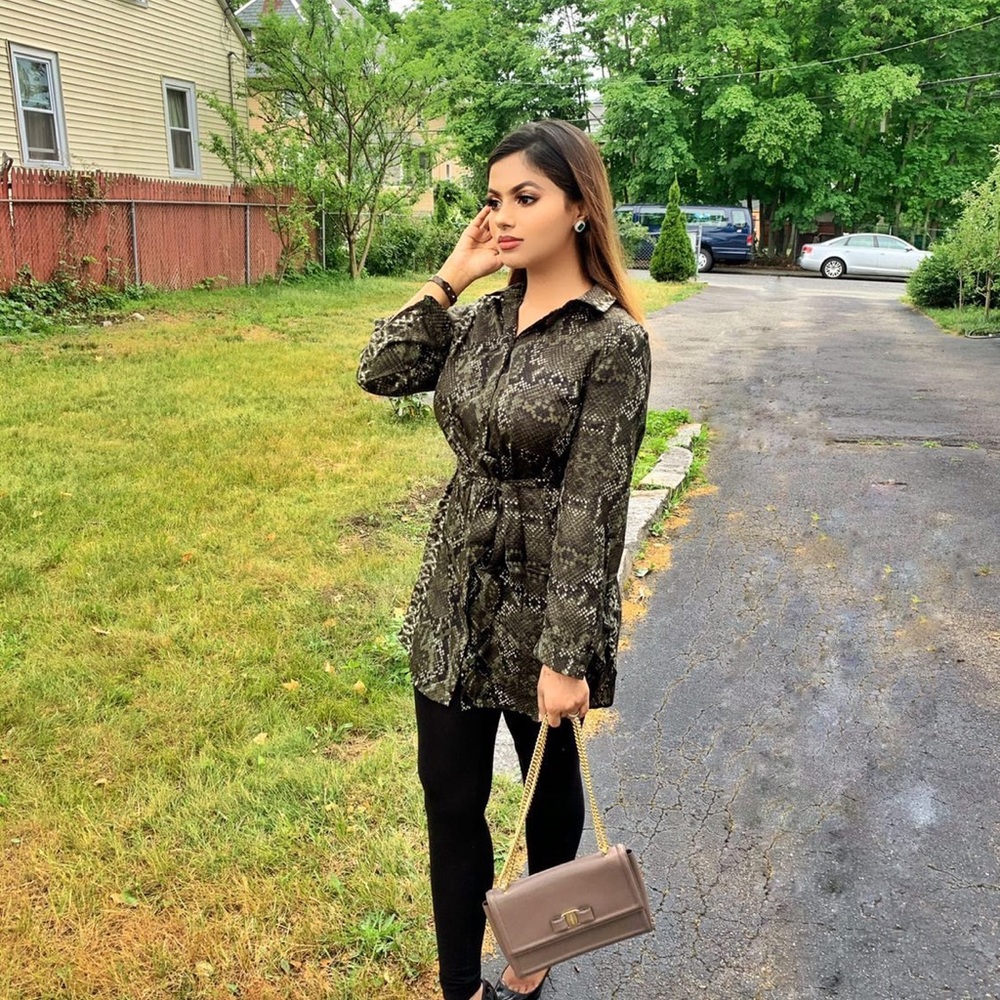 Silk snake print belted shirt/ tunic